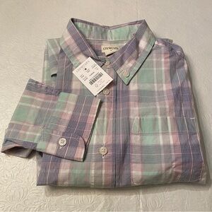 Crewcuts Boys Size 12 Long Sleeve Flex Thompson Button Down Shirt- Mint /Purple